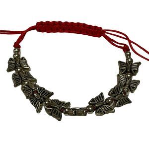 silver tone butterfly Bead red string adjustable bracelet Anklet